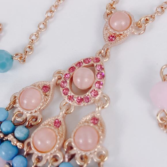 VTG Signed Joan Rivers Chandelier Pendant Necklace Howlite Gemstone Glass Beads - Picture 11 of 12